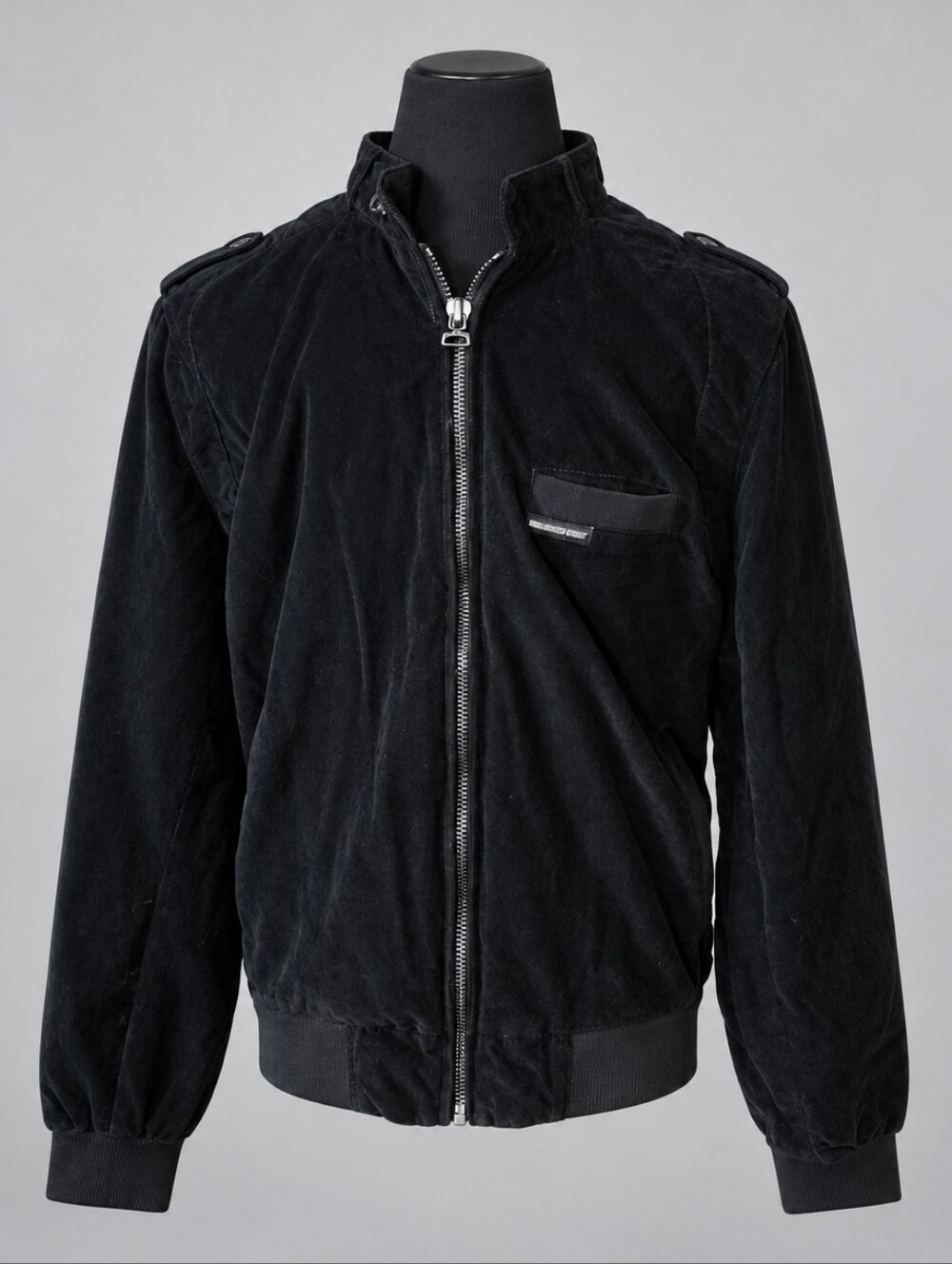 Members Only Cord Racer Jacket Black Corduroy Moto Size M